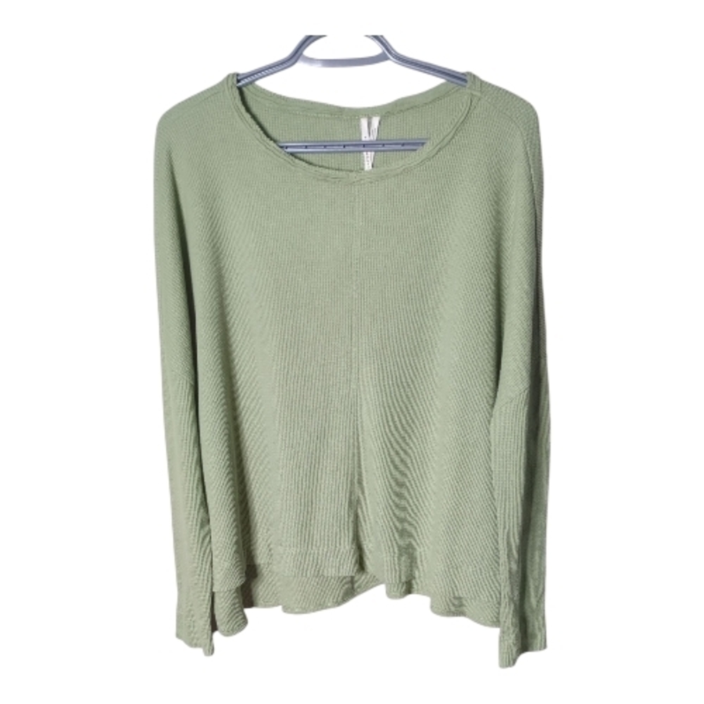 Anthropologie Nori Waffle Thermal Top Long Sleeve Oversized Sage Green Size Sm